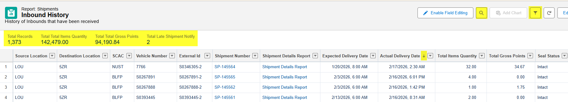 Use the Search magnifying glass to look up Shipments by specific ...